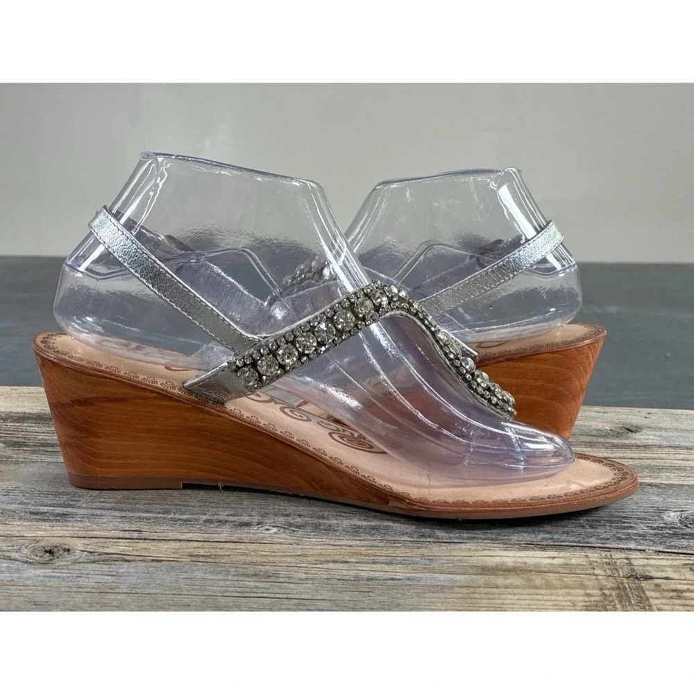 2pr. Naughty Monkey Beaded/Rhinestone Wedge Sandals Size 8.5 Bnfts Charity